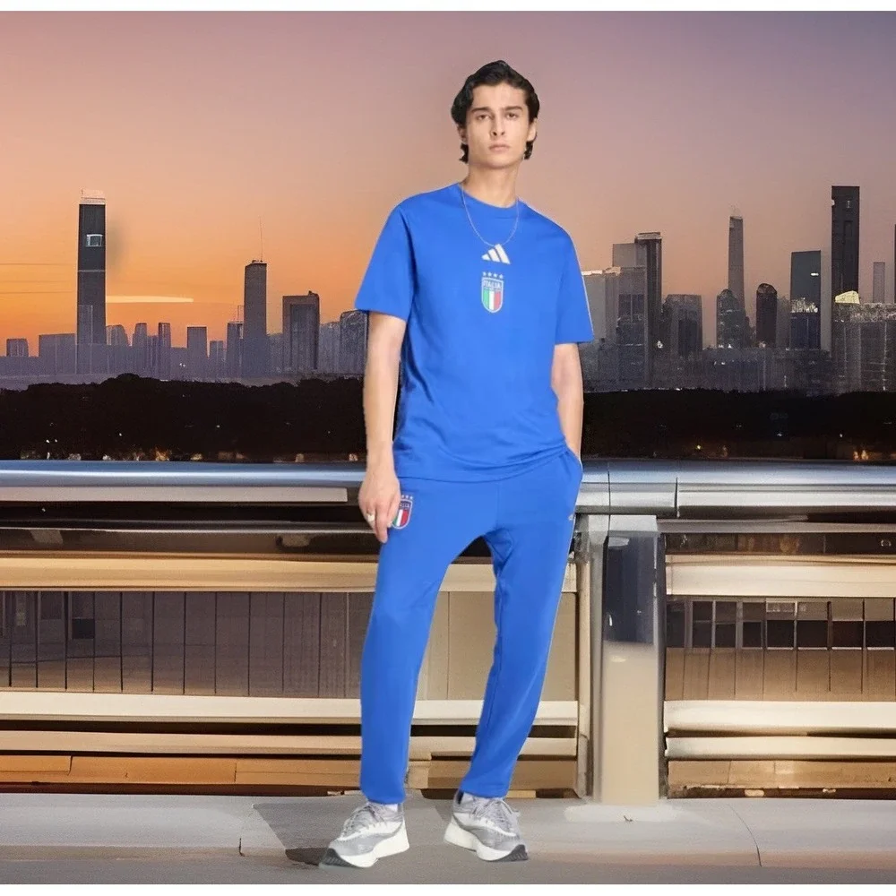 Adidas Italy Soccer Team Men's DNA Graphic T-shirt Blue Size M New